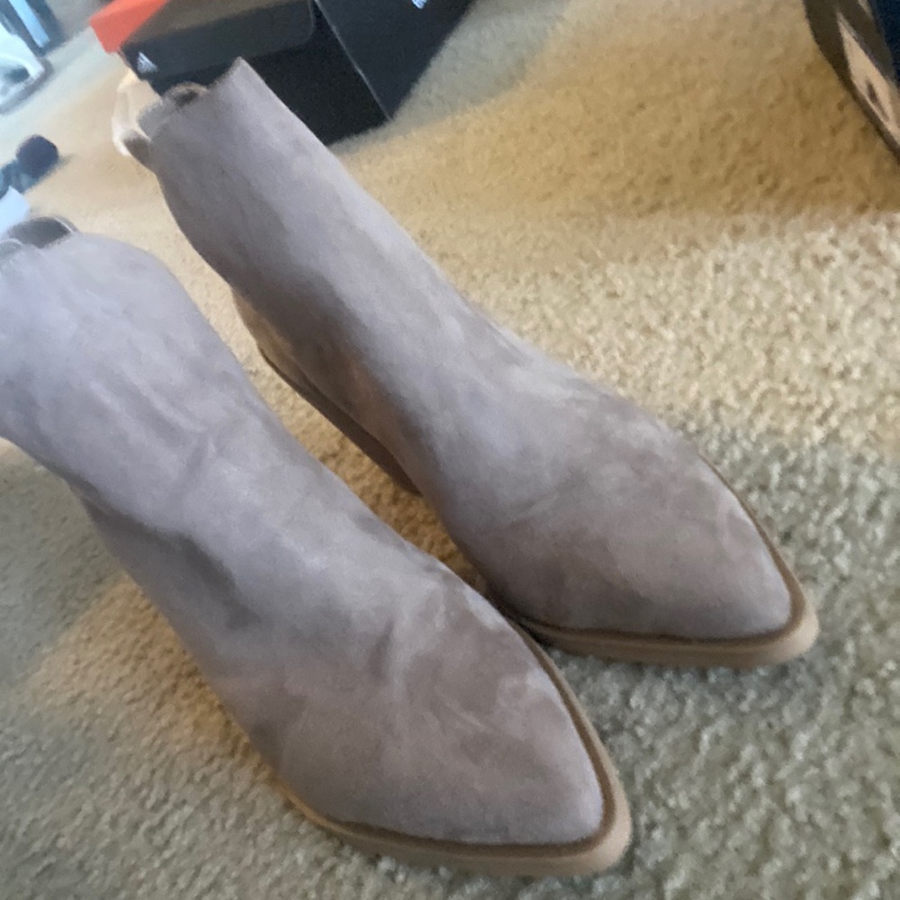 ADORABLE pointy toe heeled booties, brownish grey suede from Nordstrom Rack